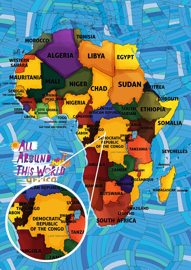 All Around This World Map of Africa featuring the Congo for kids