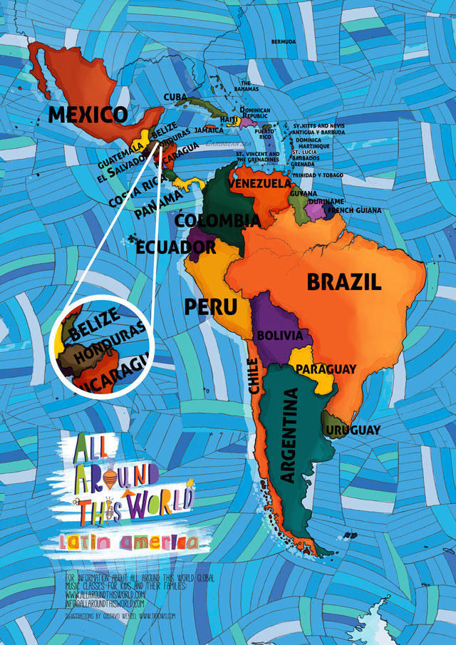 All Around This World map of Latin America featuring Honduras for kids