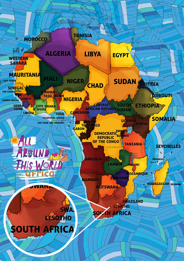 All Around This World Map of Africa featuring South Africa for kids
