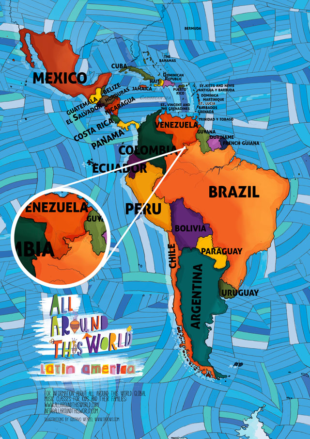All Around This World map of South America featuring Venezuela for kids