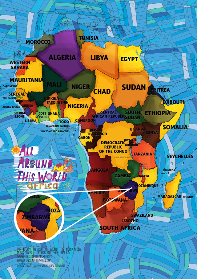 All Around This World Map of Africa featuring Zimbabwe for kids