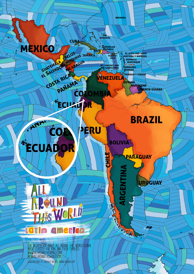 All Around This World map of South America featuring Ecuador for kids