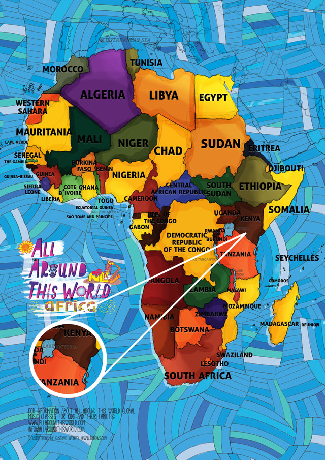 All Around This World Map of Africa featuring Kenya for kids