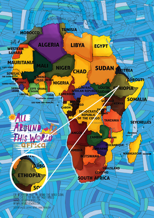 All Around This World Map of Africa featuring Ethiopia for kids