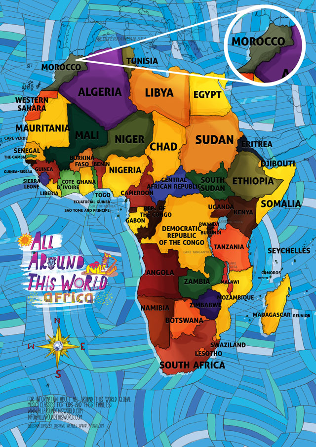 All Around This world Map of Africa featuring Morocco for kids