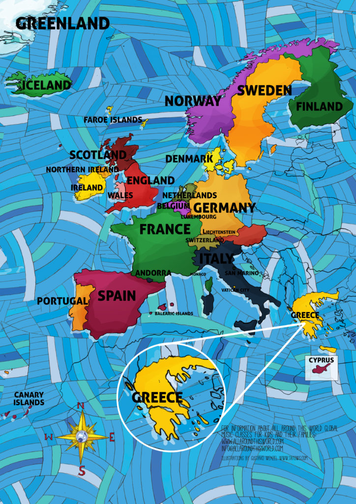 All Around This World map of Western Europe featuring Greece