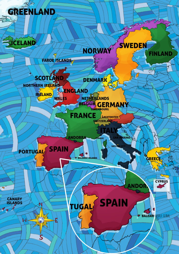 All Around This World map of Western Europe featuring Spain