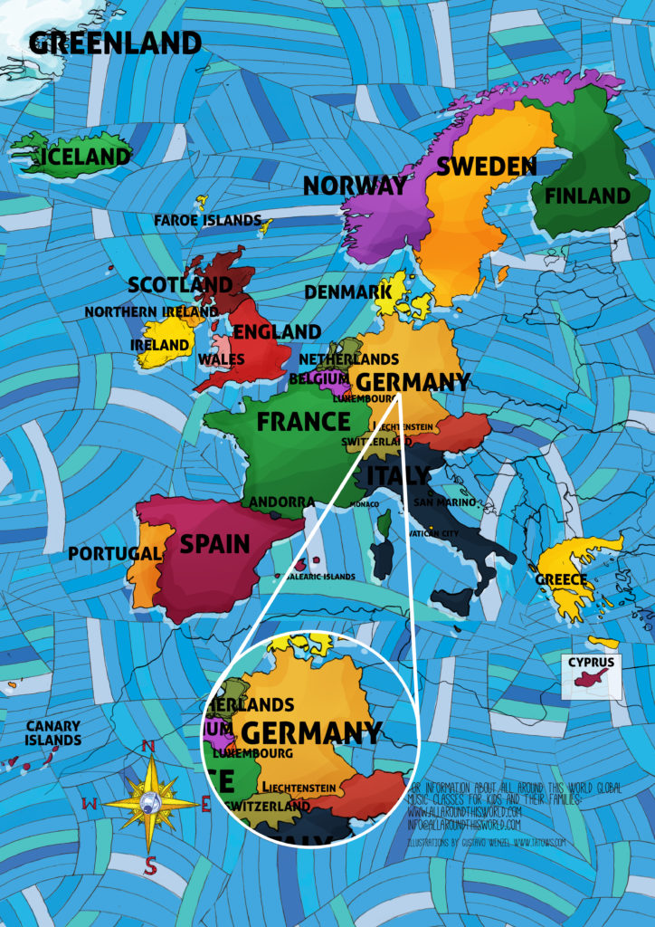 All Around This World map of Western Europe featuring Germany